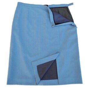 WooL Ted Baker Endurance Skirt Steel Blue Side Zip Lined Slit Career Italy 3 8 M